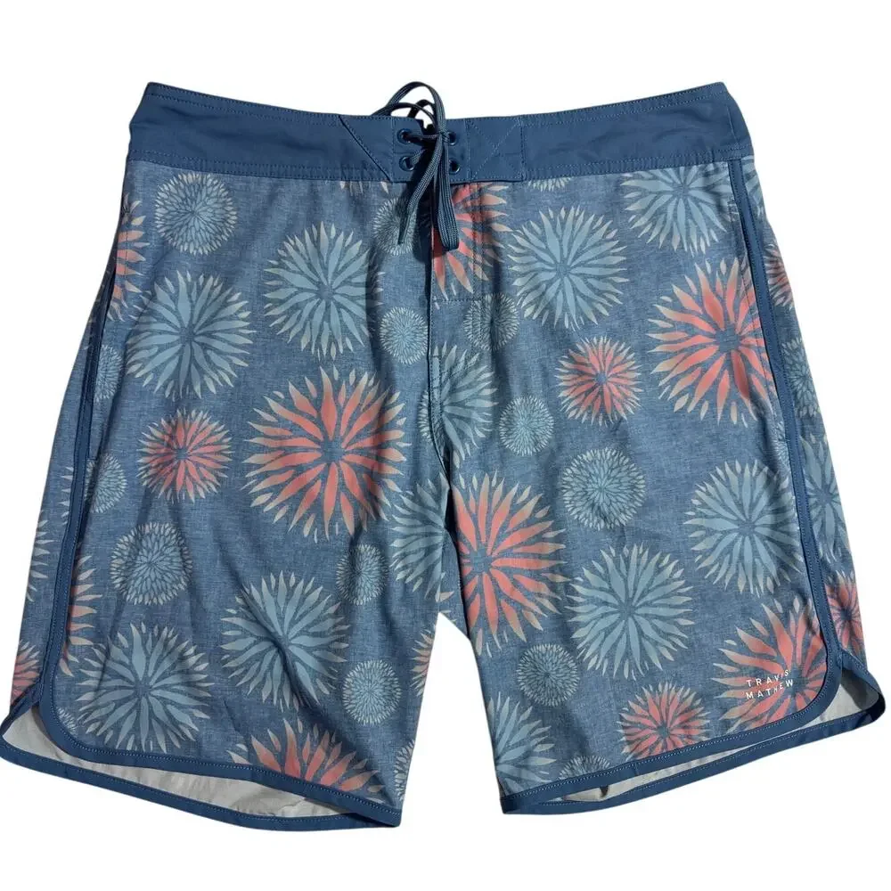 Travis Mathew Blue & Pink Board Shorts - Men's Size 34